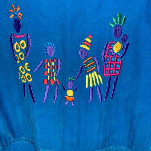 Johnny Was Vintage 90s Maxi T-Shirt Dress Teal Blue Embroidered Women & Children - Picture 5 of 14